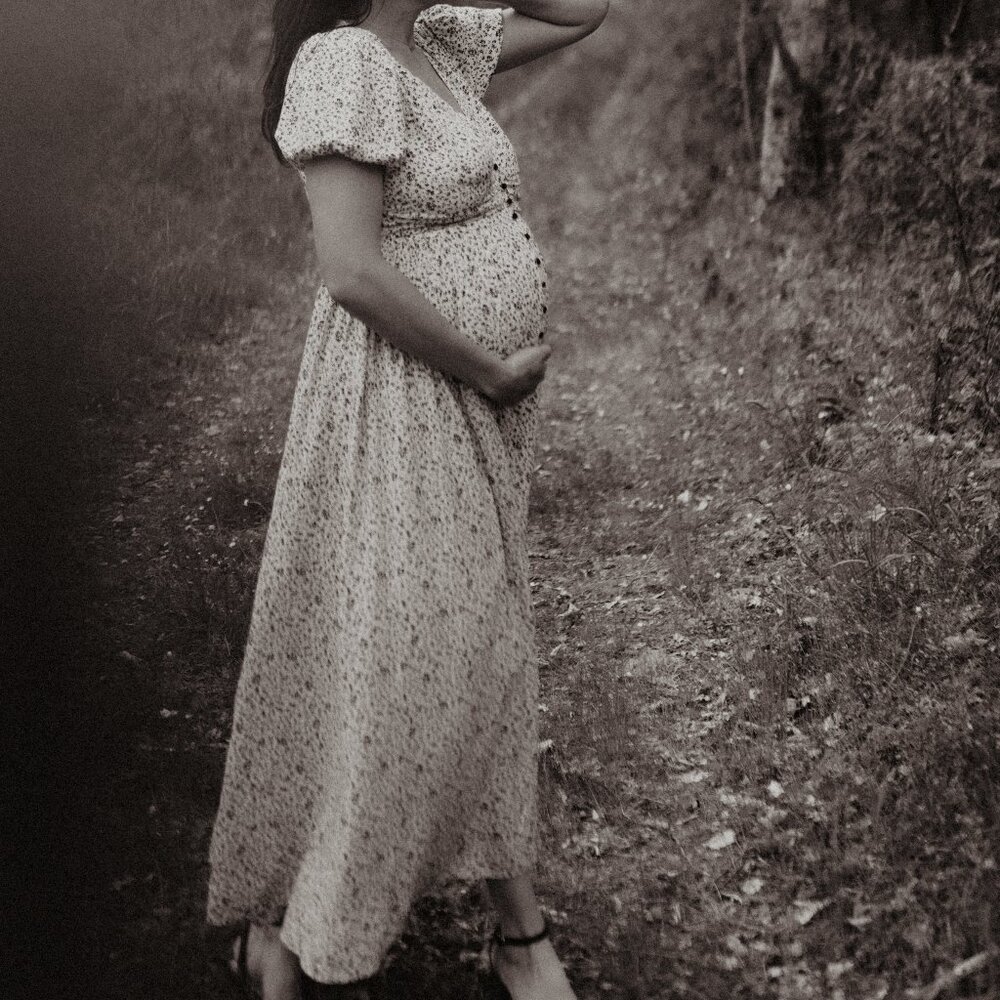 Full Length Floral Button Down Maternity Dress